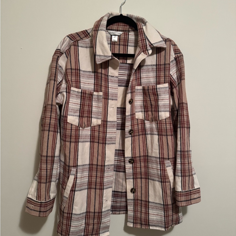 100% Cotton Plaid Button-Up Shirt Jacket C&B